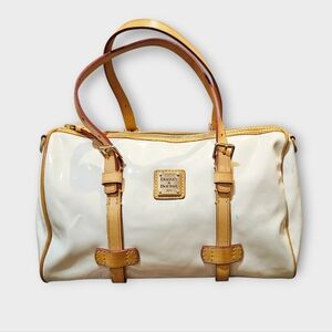 Dooney & Bourke White Patent Leather Satchel Bag w/Red Lining